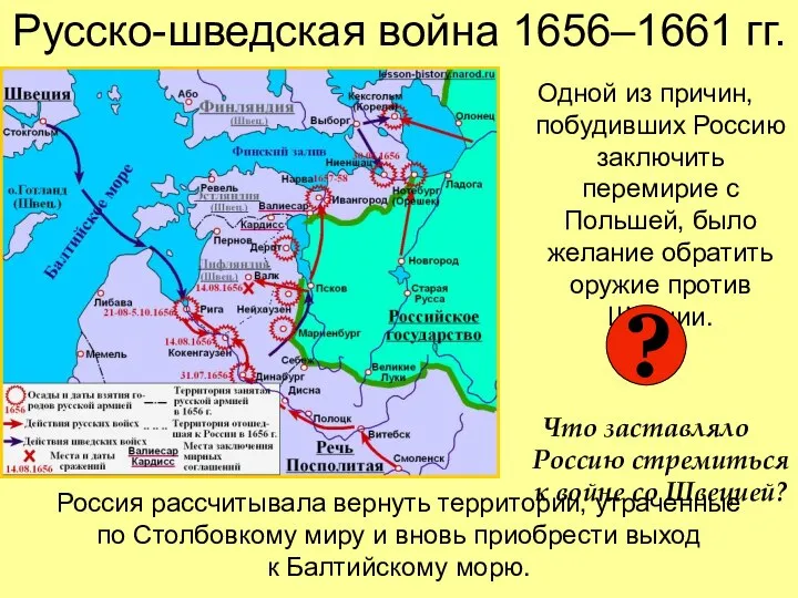 Русско-шведская война 1656–1661 гг. Одной из причин, побудивших Россию заключить перемирие