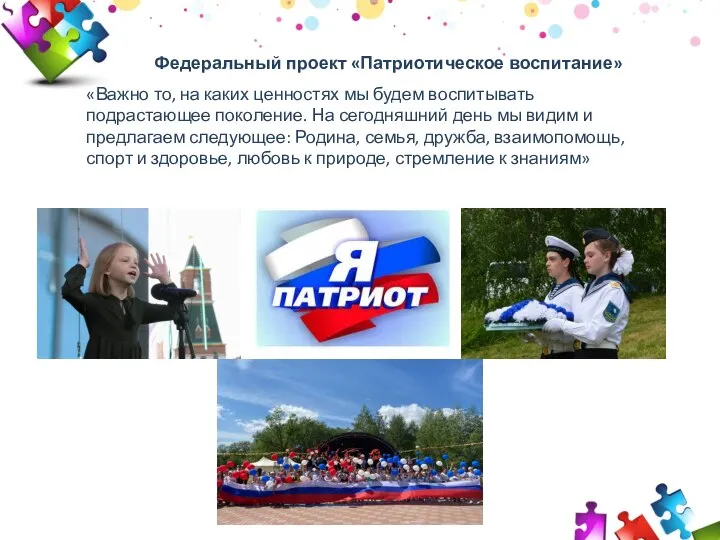 2009 2010 2011 30 50 70 Федеральный проект «Патриотическое воспитание» «Важно