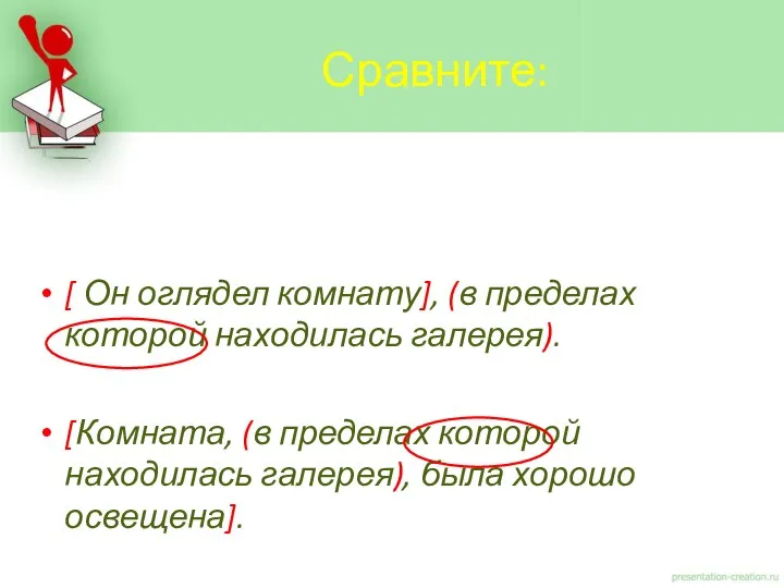 [ Он оглядел комнату], (в пределах которой находилась галерея). [Комната, (в