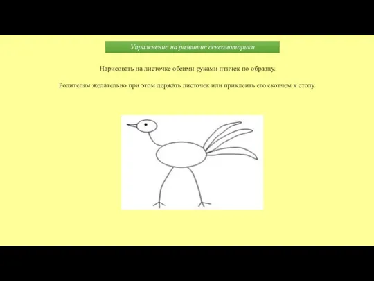 Упражнение на развитие сенсомоторики Нарисовать на листочке обеими руками птичек по