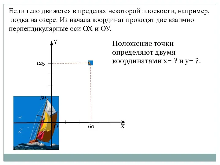 Если тело движется в пределах некоторой плоскости, например, лодка на озере.