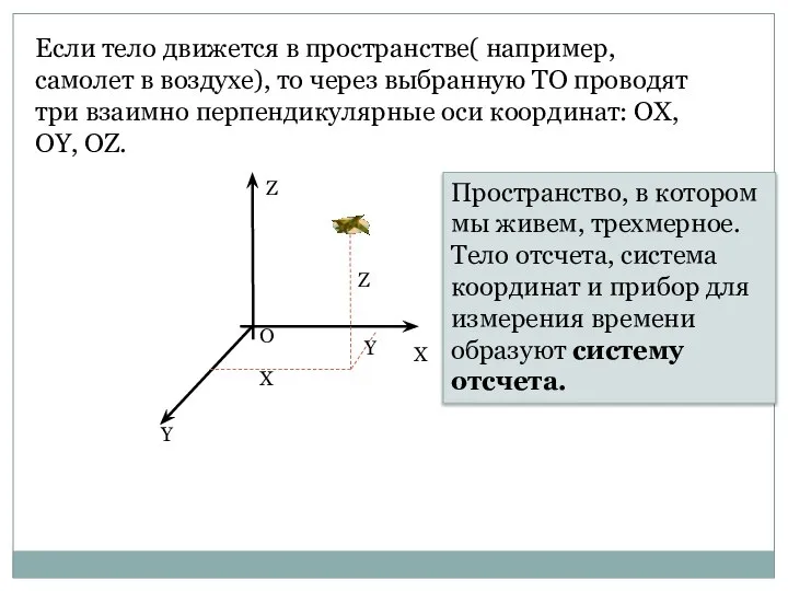 Если тело движется в пространстве( например, самолет в воздухе), то через