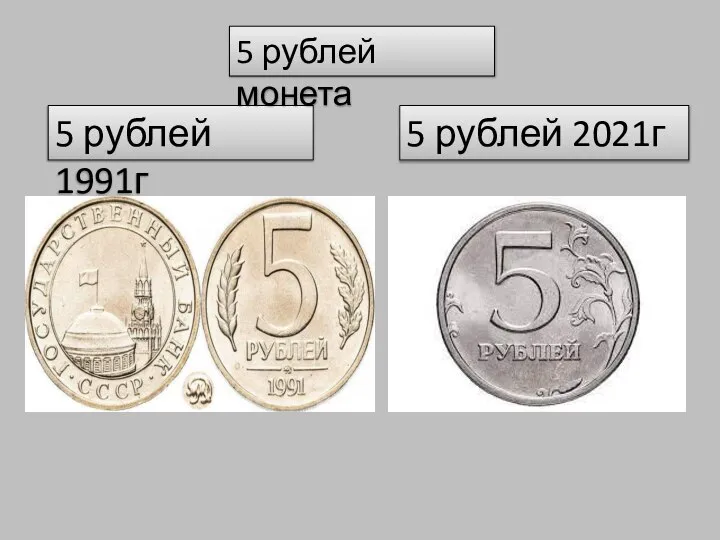 . 5 рублей 1991г 5 рублей 2021г 5 рублей монета