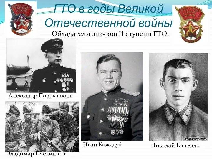 ГТО в годы Великой Отечественной войны Обладатели значков II ступени ГТО: