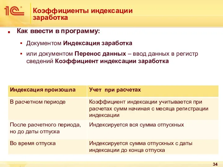 Коэффициенты индексации заработка Как ввести в программу: Документом Индексация заработка или