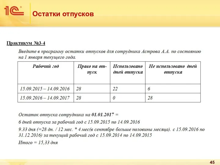 Остатки отпусков