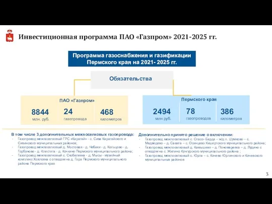 Инвестиционная программа ПАО «Газпром» 2021-2025 гг. Программа газоснабжения и газификации Пермского