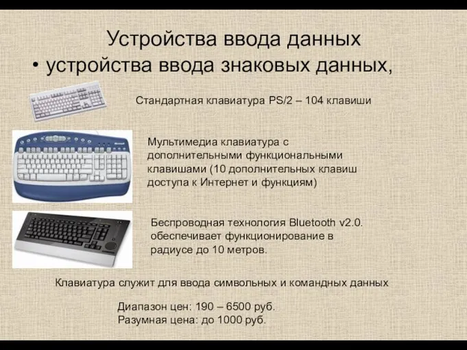 Устройства ввода данных устройства ввода знаковых данных, Стандартная клавиатура PS/2 –