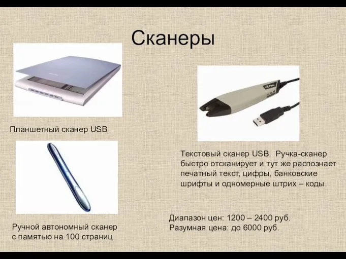 Сканеры Планшетный сканер USB Ручной автономный сканер с памятью на 100