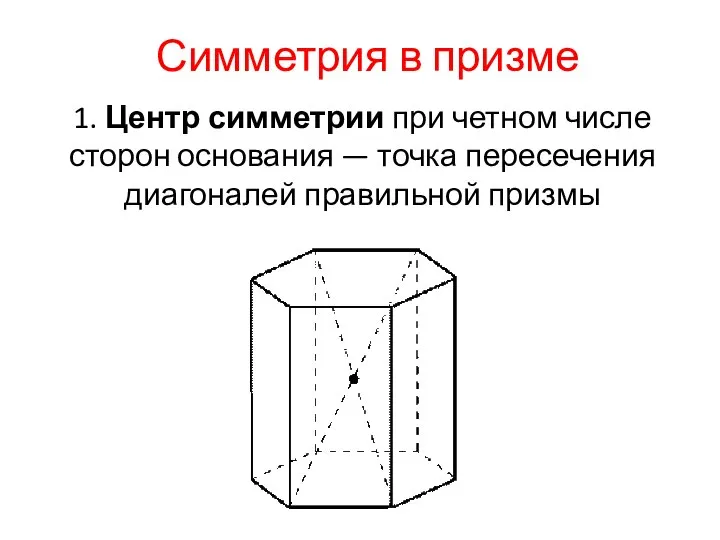 Симметрия в призме 1. Центр симметрии при четном числе сторон основания