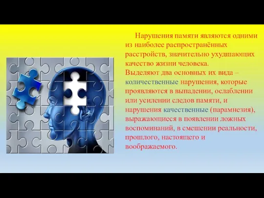 Нарушения памяти являются одними из наиболее распространённых расстройств, значительно ухудшающих качество