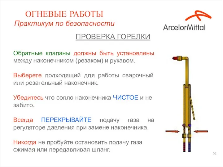 Обратные клапаны должны быть установлены между наконечником (резаком) и рукавом. Выберете