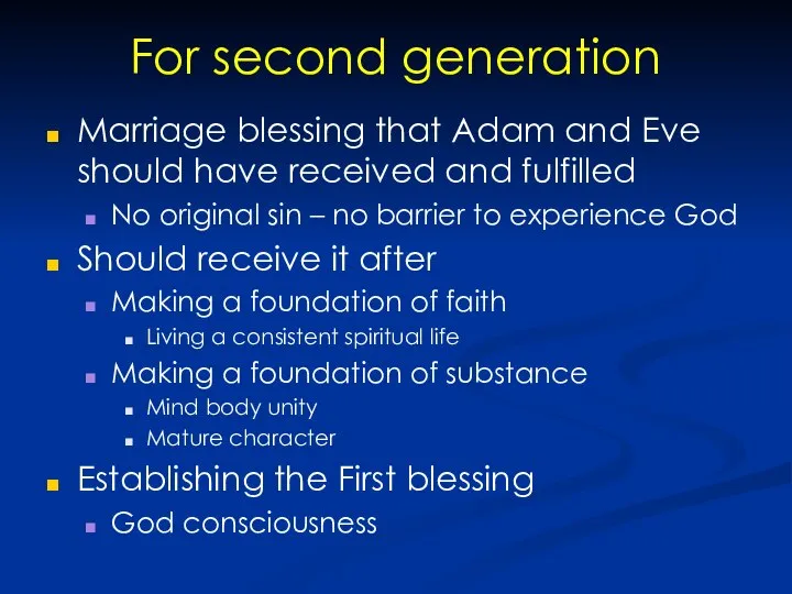 For second generation Marriage blessing that Adam and Eve should have