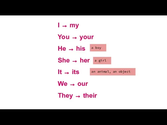 I ⤑ my You ⤑ your He ⤑ his She ⤑