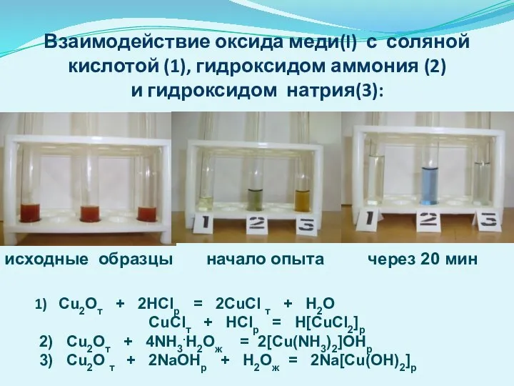 Cu2Oт + 2HClр = 2CuCl т + H2O СuClт + HClр