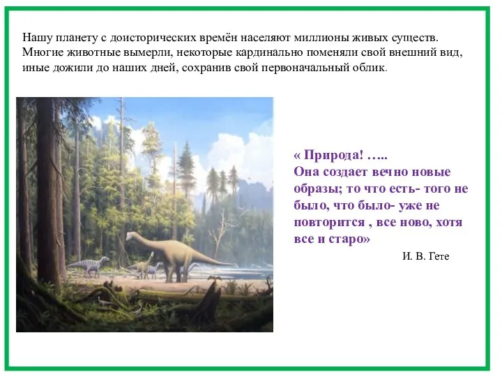 первоначальный облик Нашу планету с доисторических времён населяют миллионы живых существ.