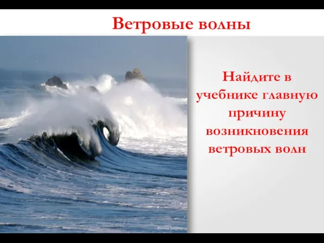 Ветровые волны Найдите в учебнике главную причину возникновения ветровых волн