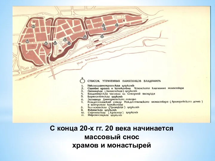 С конца 20-х гг. 20 века начинается массовый снос храмов и монастырей