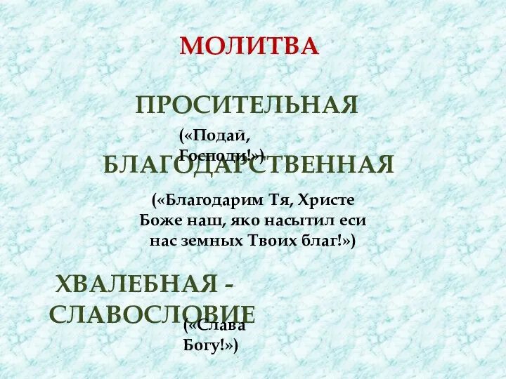 МОЛИТВА ПРОСИТЕЛЬНАЯ БЛАГОДАРСТВЕННАЯ ХВАЛЕБНАЯ - СЛАВОСЛОВИЕ («Подай, Господи!») («Благодарим Тя, Христе