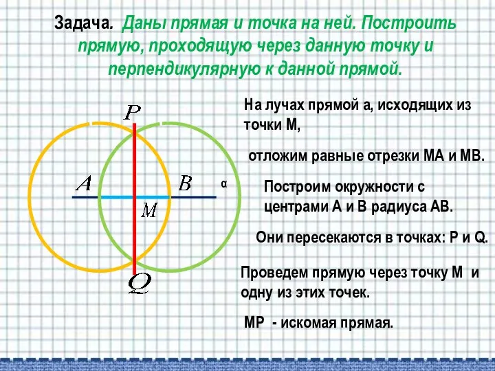 Задача. Даны прямая и точка на ней. Построить прямую, проходящую через