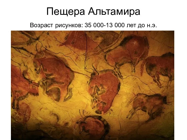 Пещера Альтамира Возраст рисунков: 35 000-13 000 лет до н.э.