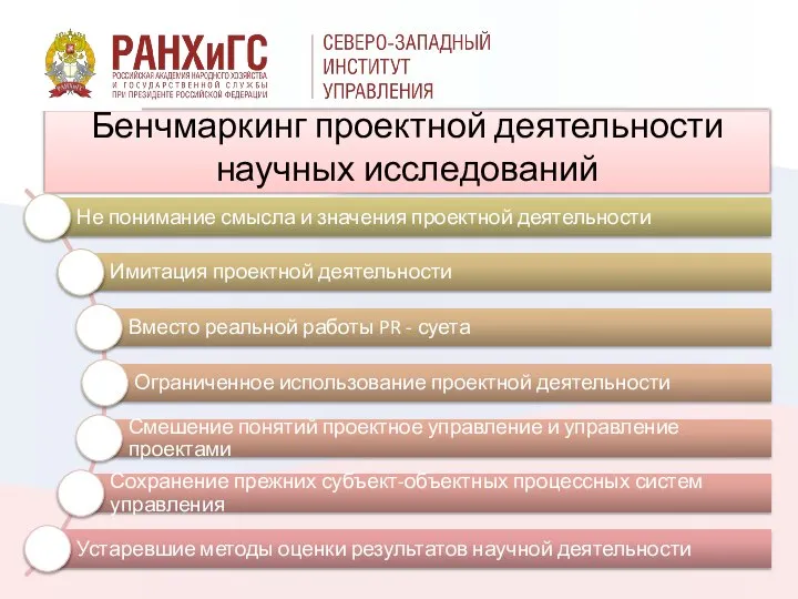 Бенчмаркинг проектной деятельности научных исследований