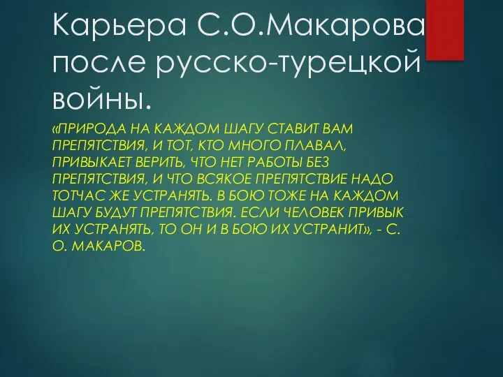 Карьера С.О.Макарова после русско-турецкой войны. «ПРИРОДА НА КАЖДОМ ШАГУ СТАВИТ ВАМ