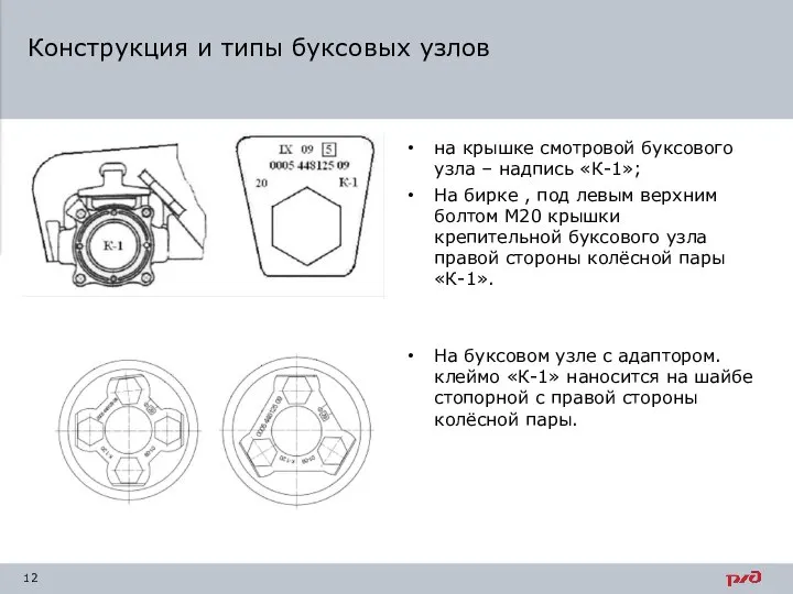 на крышке смотровой буксового узла – надпись «К-1»; На бирке ,