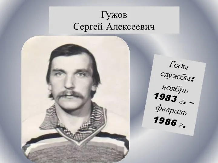 Гужов Сергей Алексеевич Годы службы: ноябрь 1983 г. – февраль 1986 г.