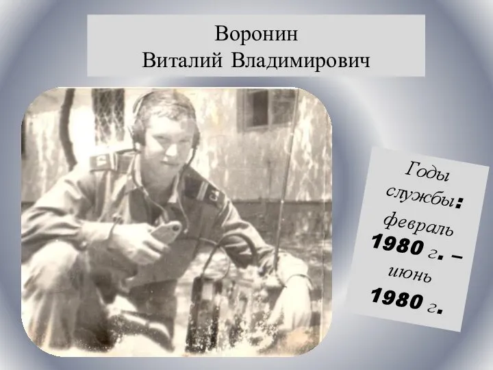 Воронин Виталий Владимирович Годы службы: февраль 1980 г. – июнь 1980 г.