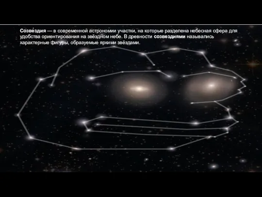 Созве́здия — в современной астрономии участки, на которые разделена небесная сфера