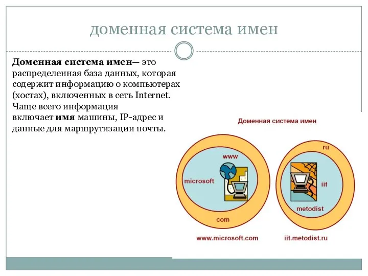 доменная система имен Доменная система имен— это распределенная база данных, которая