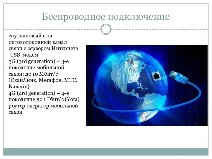 Беспроводное подключение спутниковый или оптоволоконный канал связи с сервером Интернета USB-модем