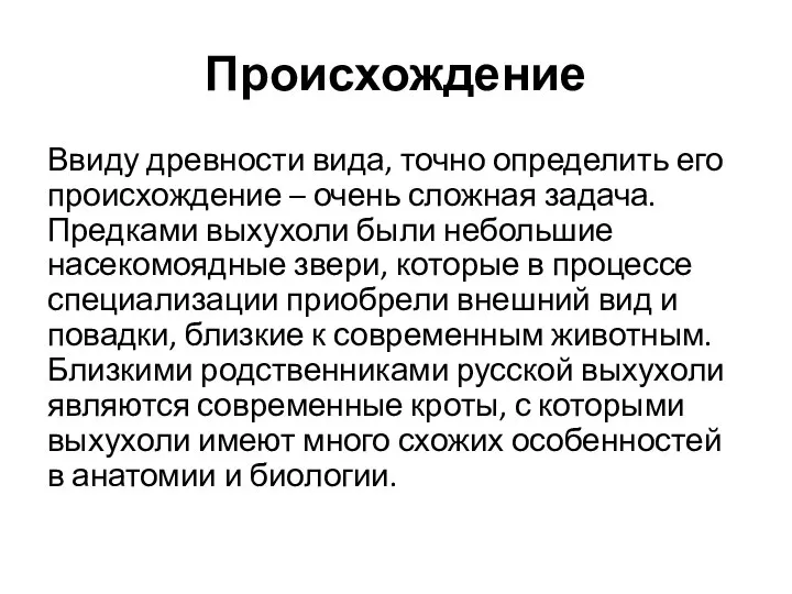 Происхождение Ввиду древности вида, точно определить его происхождение – очень сложная