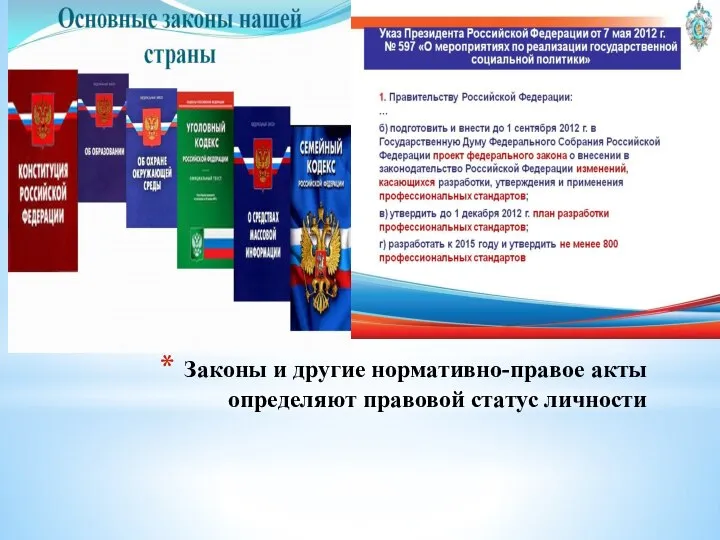 Законы и другие нормативно-правое акты определяют правовой статус личности