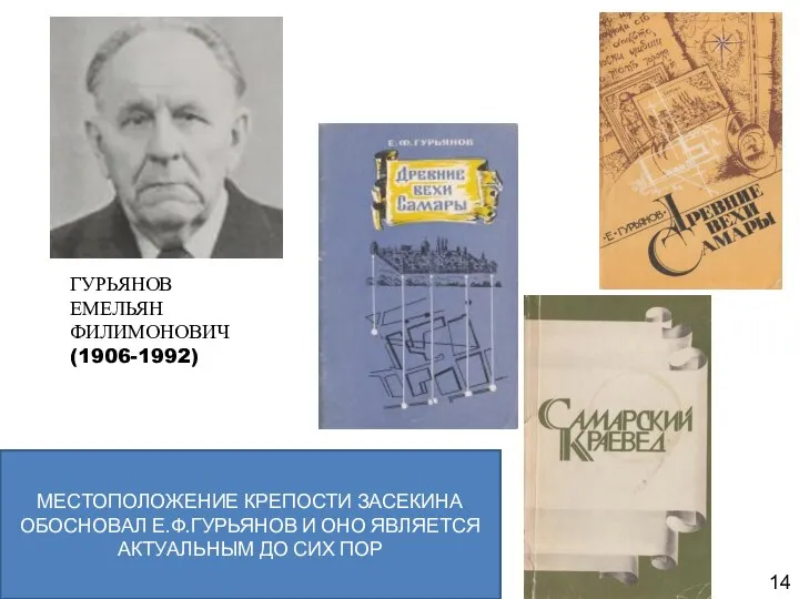 ГУРЬЯНОВ ЕМЕЛЬЯН ФИЛИМОНОВИЧ (1906-1992) 14 МЕСТОПОЛОЖЕНИЕ КРЕПОСТИ ЗАСЕКИНА ОБОСНОВАЛ Е.Ф.ГУРЬЯНОВ И