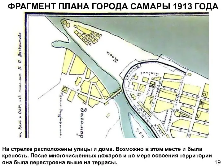 ФРАГМЕНТ ПЛАНА ГОРОДА САМАРЫ 1913 ГОДА На стрелке расположены улицы и