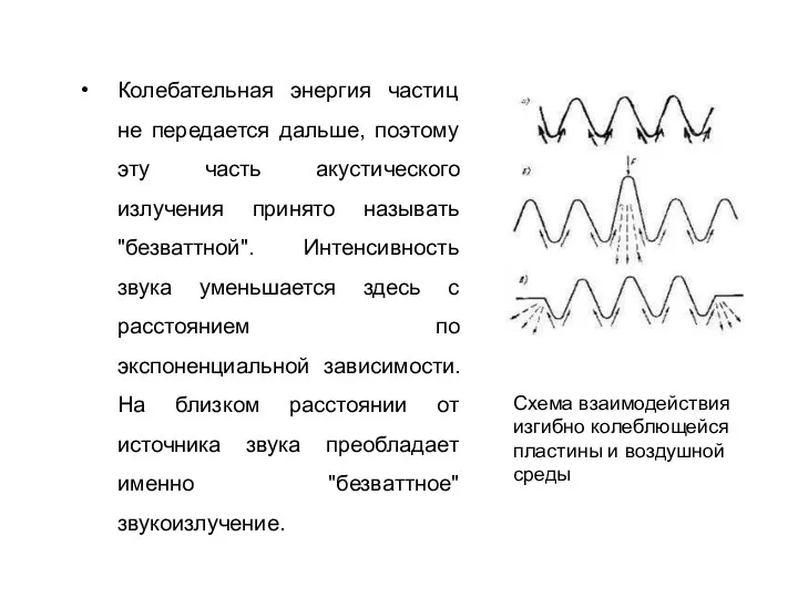 Колебательная энергия частиц не передается дальше, поэтому эту часть акустического излучения