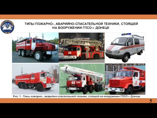 ТИПЫ ПОЖАРНО-, АВАРИЙНО-СПАСАТЕЛЬНОЙ ТЕХНИКИ, СТОЯЩЕЙ НА ВООРУЖЕНИИ ГПСО г. ДОНЕЦК Рис.