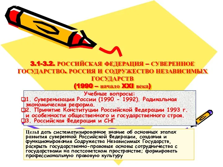 Учебные вопросы: 1. Суверенизация России (1990 - 1992). Радикальная экономическая реформа.