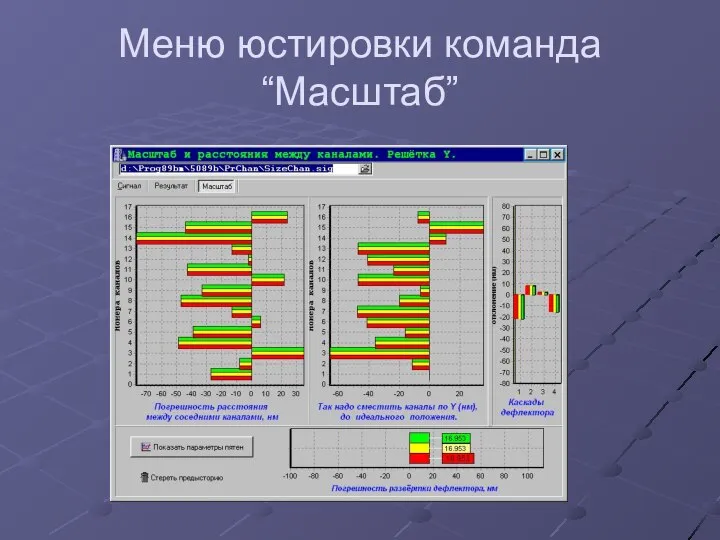 Меню юстировки команда “Масштаб”