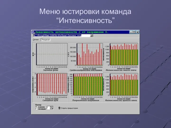 Меню юстировки команда “Интенсивность”