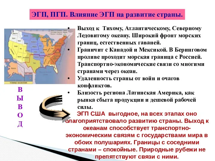 ЭГП, ПГП. Влияние ЭГП на развитие страны. Выход к Тихому, Атлантическому,