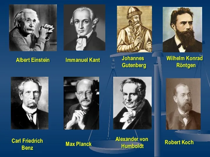 Albert Einstein Immanuel Kant Johannes Gutenberg Wilhelm Konrad Röntgen Carl Friedrich