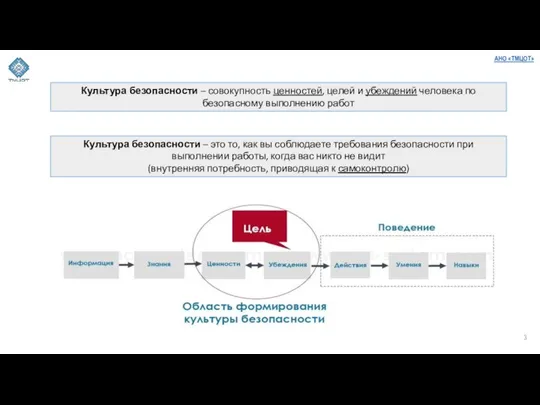 Культура безопасности – совокупность ценностей, целей и убеждений человека по безопасному