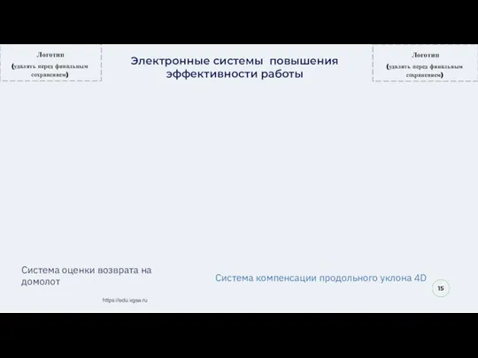 15 Электронные системы повышения эффективности работы Система оценки возврата на домолот