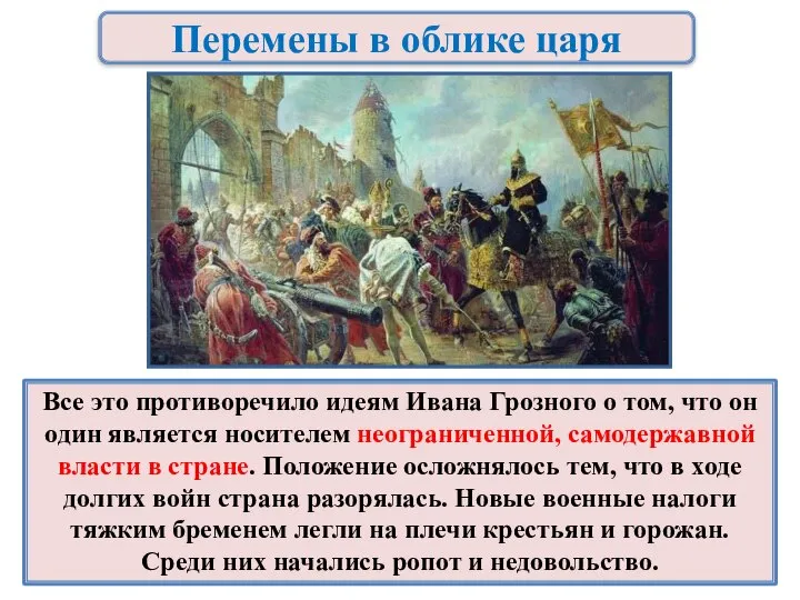 Перемены в облике царя Все это противоречило идеям Ивана Грозного о