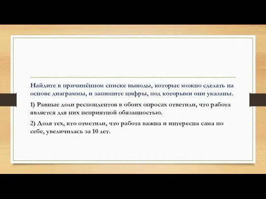 Найдите в причинённом списке выводы, которые можно сделать на основе диаграммы,