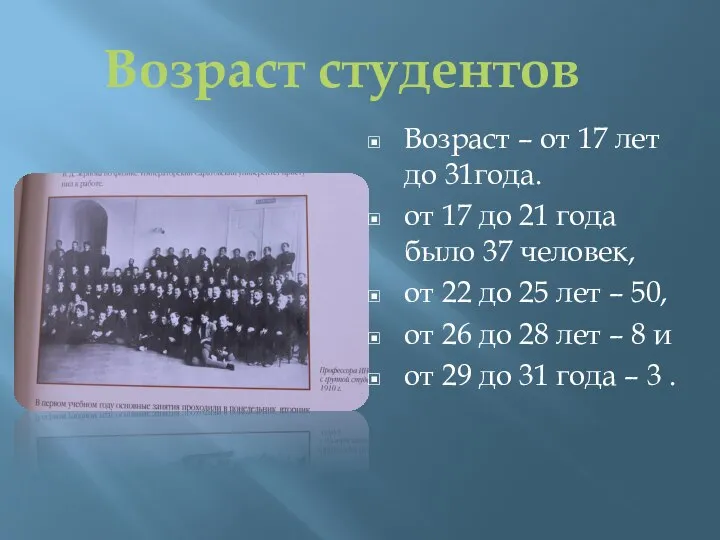 Возраст – от 17 лет до 31года. от 17 до 21