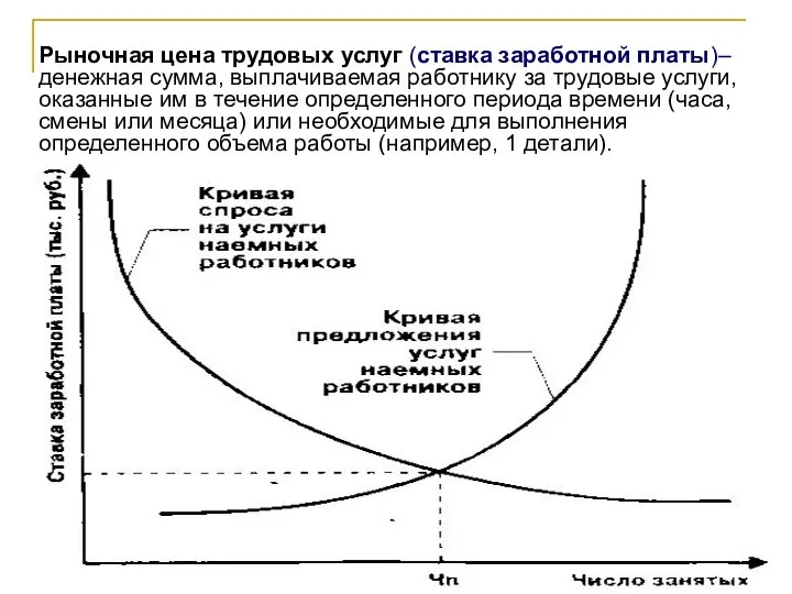 Рыночная цена трудовых услуг (ставка заработной платы)– денежная сумма, выплачиваемая работнику